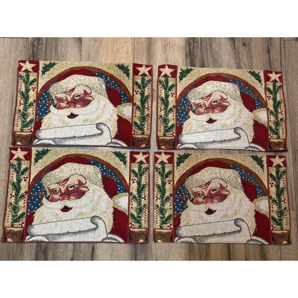 Set Of 4 Santa Claus Christmas Tapestry Kitchen Table Holiday Placemats - Picture 4 of 4